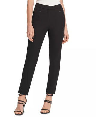 DKNY Women's Faux Leather Trim Straight Leg Trousers Black Size 0
