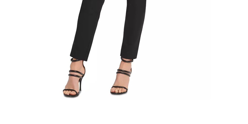 DKNY Women's Faux Leather Trim Straight Leg Trousers Black Size 0