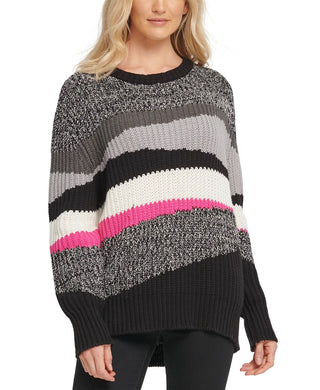 DKNY Women's Colorblocked Crewneck Sweater Gray Size Large