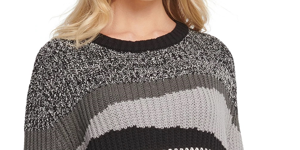 DKNY Women's Colorblocked Crewneck Sweater Gray Size Large