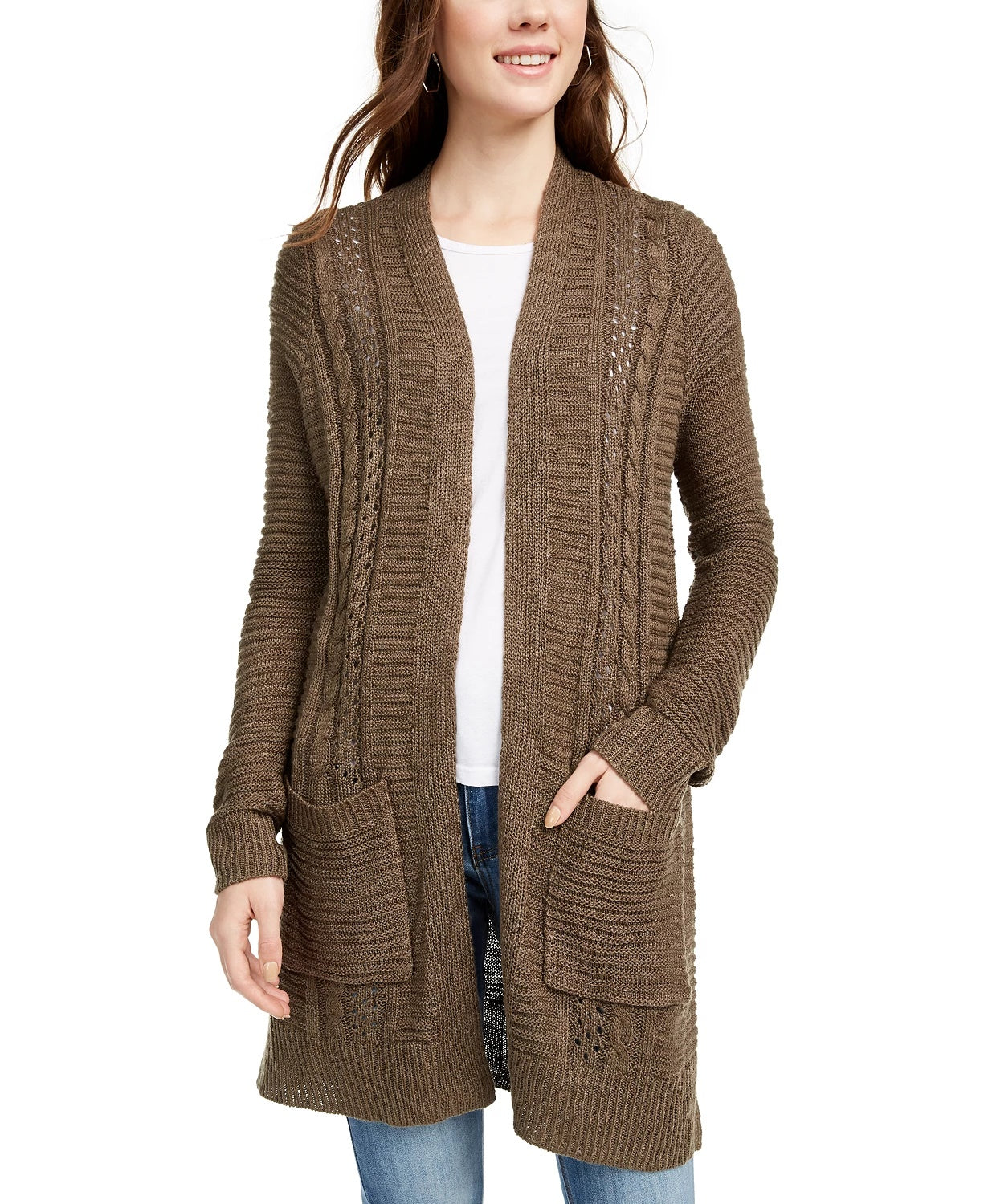 Pink Rose Juniors' Eyelet Long Cardigan Green Size Large