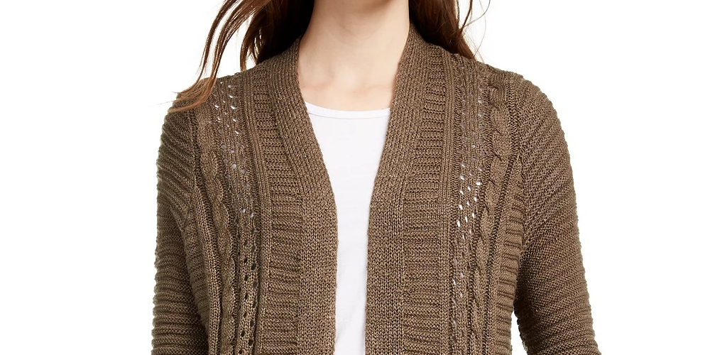 Pink Rose Juniors' Eyelet Long Cardigan Green Size Large