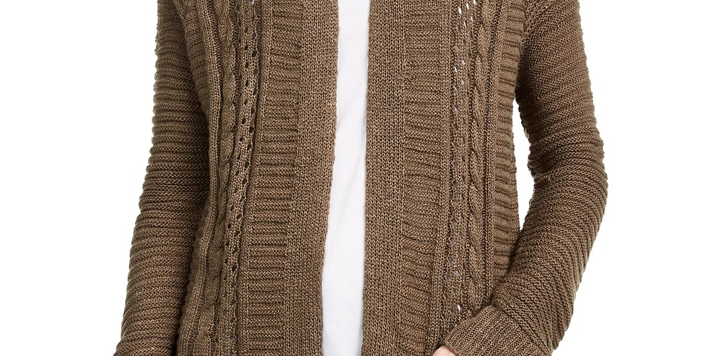 Pink Rose Juniors' Eyelet Long Cardigan Green Size Large