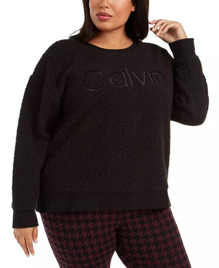 Calvin Klein Women's Performance Plus Size Embroidered Sherpa Sweatshirt Black Size 1X