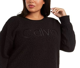 Calvin Klein Women's Performance Plus Size Embroidered Sherpa Sweatshirt Black Size 1X