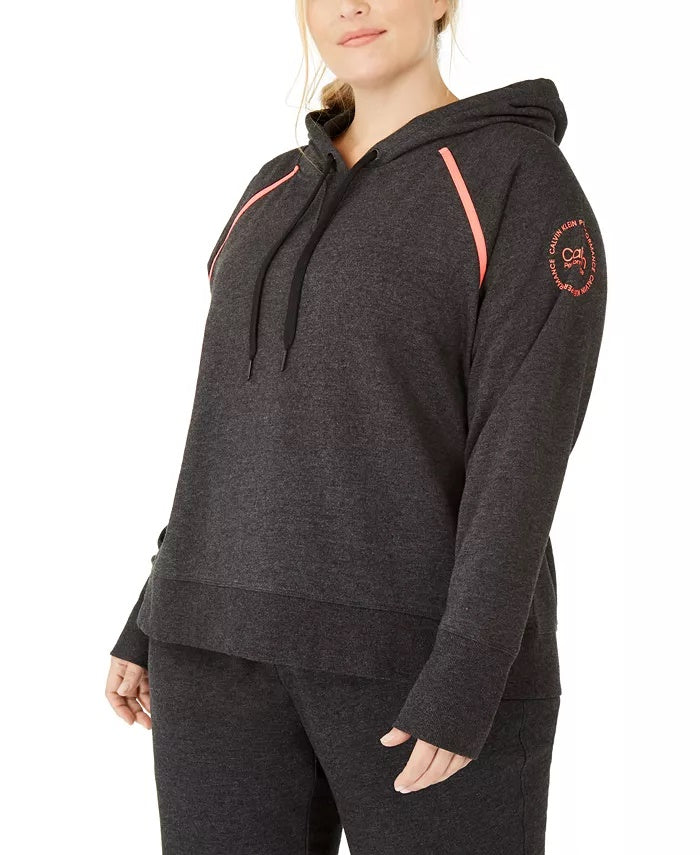 Calvin Klein Women's Performance Plus Size Raglan Sleeve Hoodie Black Size 1X