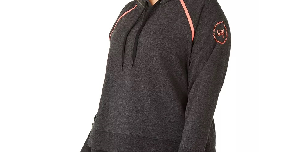 Calvin Klein Women's Performance Plus Size Raglan Sleeve Hoodie Black Size 1X