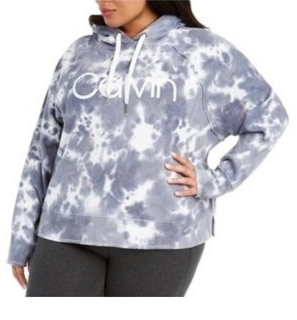 Calvin Klein Women's Performance Plus Size Tie-Dyed Active Hoodie Gray Size 1X