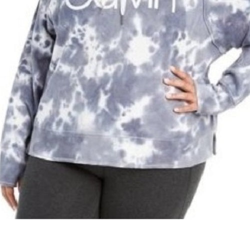 Calvin Klein Women's Performance Plus Size Tie-Dyed Active Hoodie Gray Size 1X