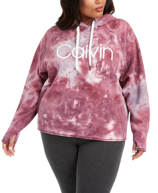 Calvin Klein Women's Performance Plus Size Tie-Dyed Active Hoodie Medium Red Size 3X