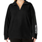 Calvin Klein Women's Performance Plus Size Logo-Sleeve Zip-Neck Top Black Size 2X