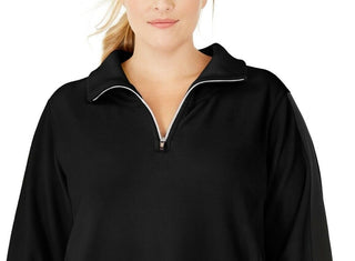 Calvin Klein Women's Performance Plus Size Logo-Sleeve Zip-Neck Top Black Size 2X