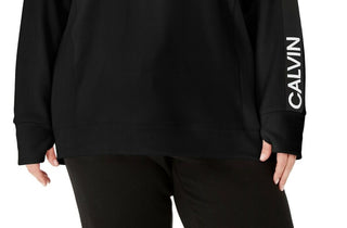 Calvin Klein Women's Performance Plus Size Logo-Sleeve Zip-Neck Top Black Size 2X