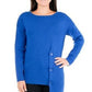 NY Women's Collection Petite Asymmetrical Button-Hem Sweater Med Blue Size Petite Small