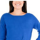 NY Women's Collection Petite Asymmetrical Button-Hem Sweater Med Blue Size Petite Small
