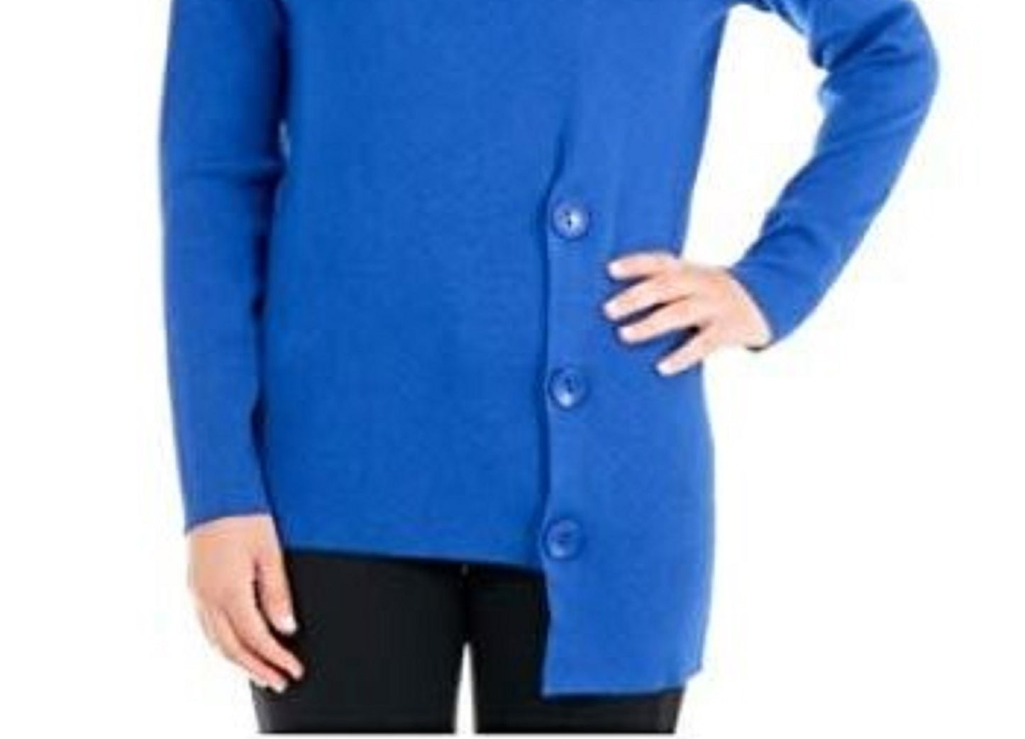 NY Women's Collection Petite Asymmetrical Button-Hem Sweater Med Blue Size Petite Small