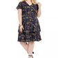 Teeze Me Junior's Plus Printed Belted Fit & Flare Dress Navy Size 16