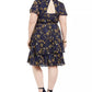 Teeze Me Junior's Plus Printed Belted Fit & Flare Dress Navy Size 16