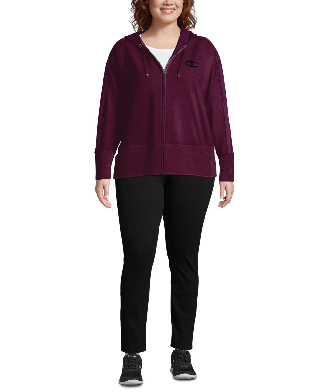 Champion Plus Women's Size Heritage Herringbone-Accent Zip Hoodie Darkpurple Size 2X