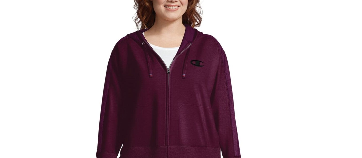 Champion Plus Women's Size Heritage Herringbone-Accent Zip Hoodie Darkpurple Size 2X