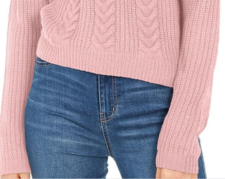 Crave Fame Women's Lace Up Back Cable Sweater Pink Size X-Large