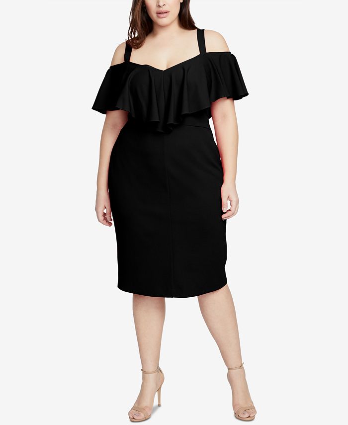 Rachel Rachel Roy Women's Trendy Plus Size Marcella Flounce Cold-Shoulder Dress Black Size 20