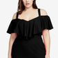 Rachel Rachel Roy Women's Trendy Plus Size Marcella Flounce Cold-Shoulder Dress Black Size 20
