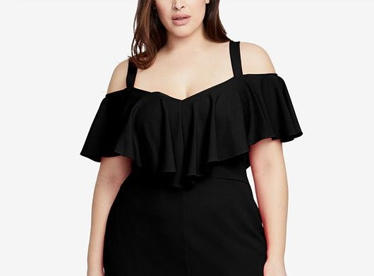 Rachel Rachel Roy Women's Trendy Plus Size Marcella Flounce Cold-Shoulder Dress Black Size 20