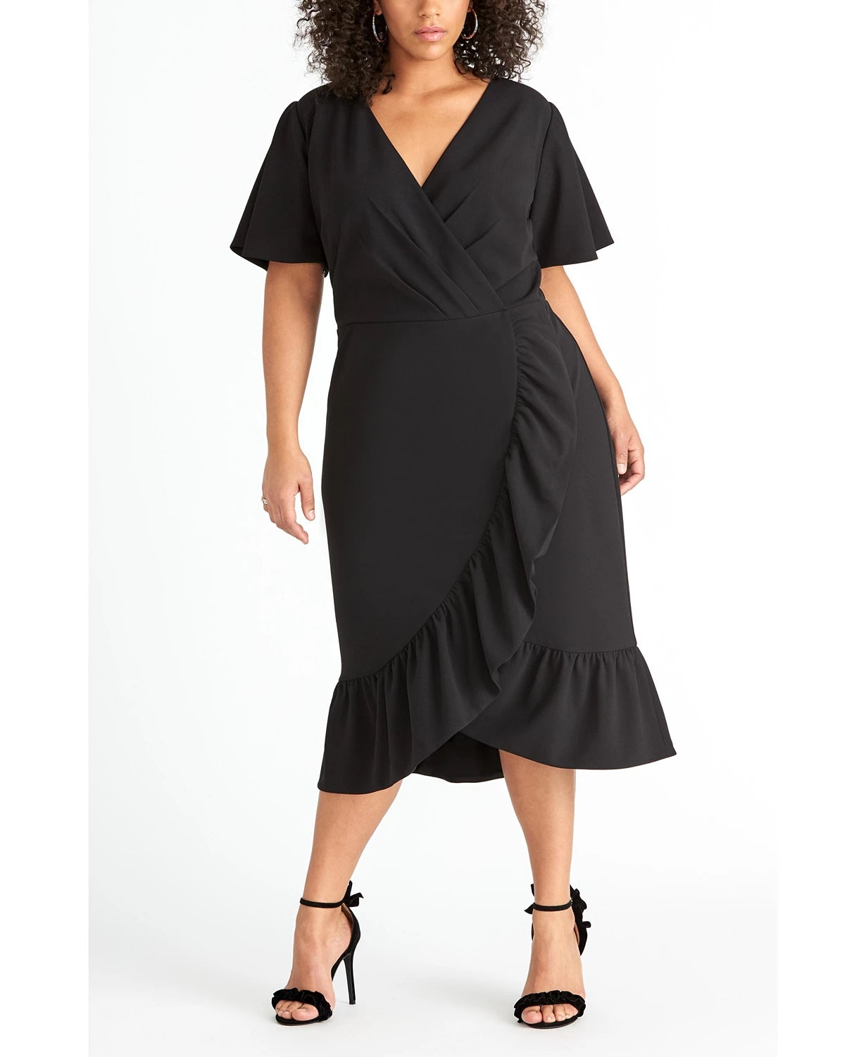 Rachel Roy Women's Plus Scuba Crepe Faux Wrap Dress Black Size 18W