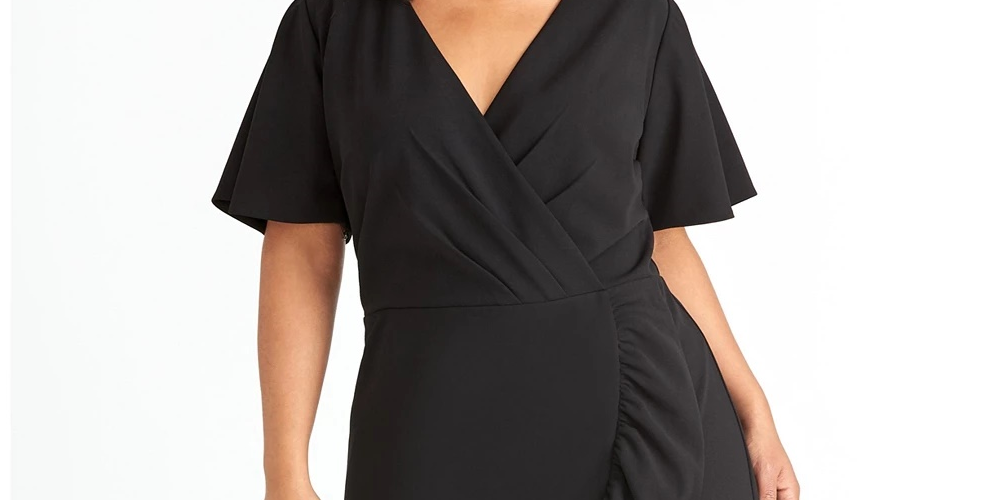 Rachel Roy Women's Plus Scuba Crepe Faux Wrap Dress Black Size 18W