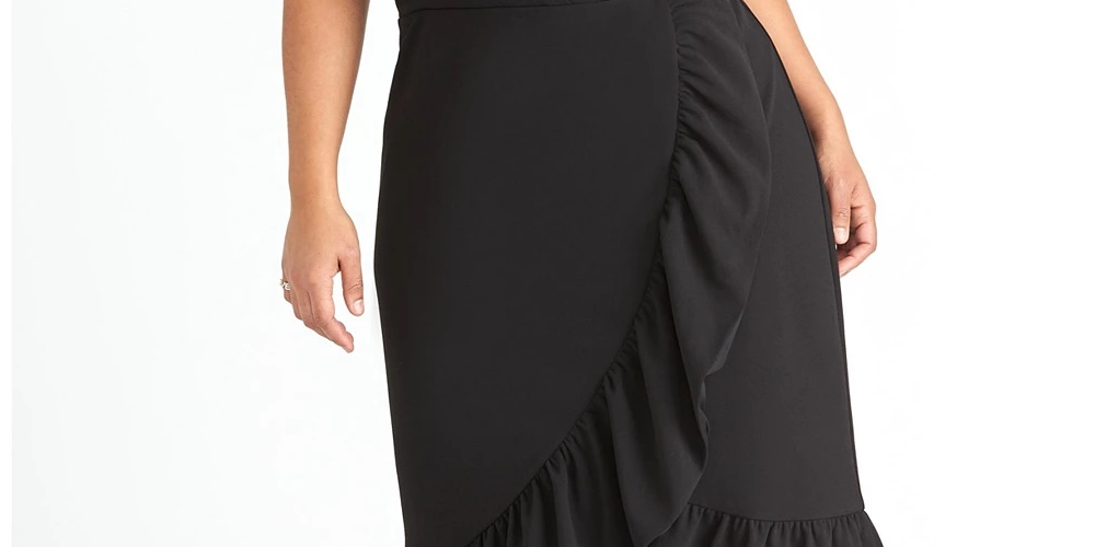 Rachel Roy Women's Plus Scuba Crepe Faux Wrap Dress Black Size 18W