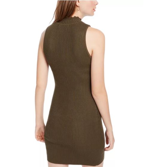 Almost Famous Junior's Mock Neck Scallop Edge Dress Green Size Small