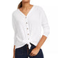 Ultra Flirt Juniors' Cozy Ribbed Tie-Front Top White Size Medium