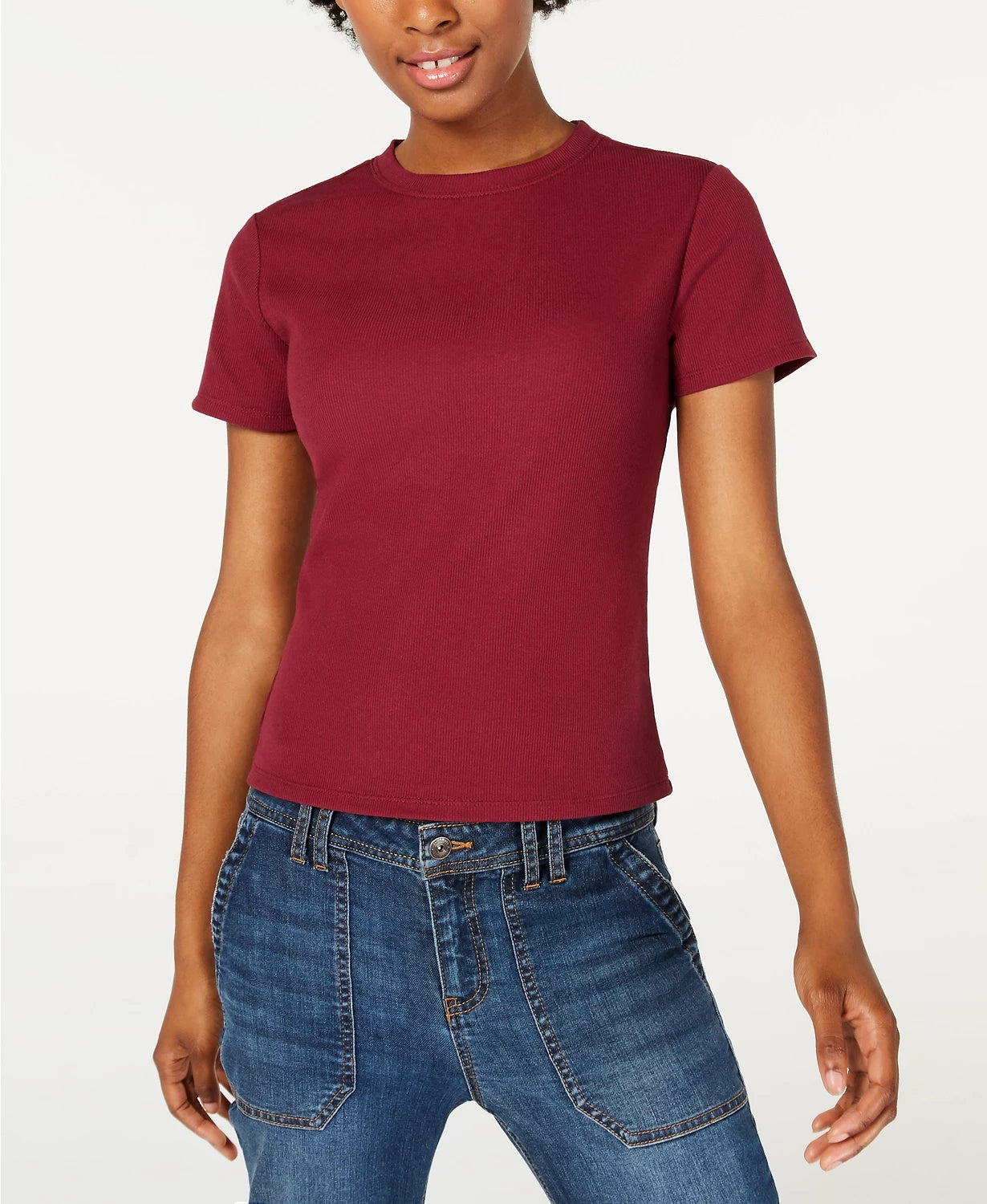 Ultra Flirt Junior's Crewneck Baby T-Shirt Dark Red Size Small