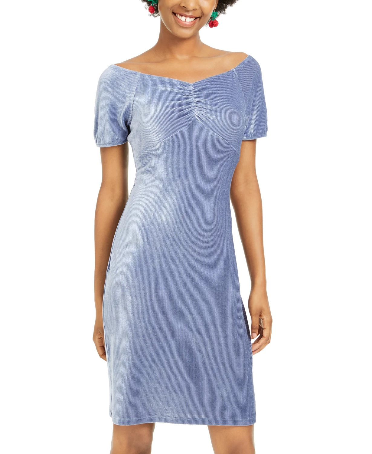 Ultra Flirt Juniors' Corduroy Ruched Bodycon Dress Blue Size Small