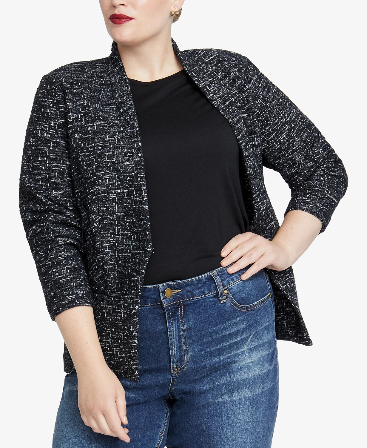 Rachel Roy Women's Trendy Open Front Jacket Black Size 2X