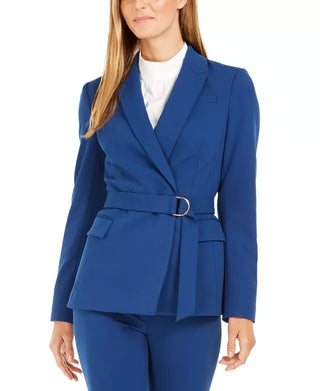 Calvin Klein Women's Scuba Crepe Belted Blazer Blue Size 16