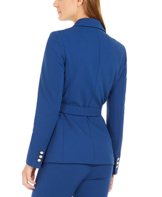 Calvin Klein Women's Scuba Crepe Belted Blazer Blue Size 16