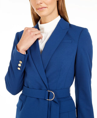 Calvin Klein Women's Scuba Crepe Belted Blazer Blue Size 16