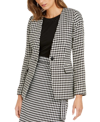 Calvin Klein Women's  Houndstooth Print Single-Button Blazer Gray Size 14