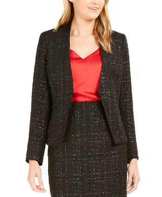 Calvin Klein Women's Metallic Tweed Open-Front Blazer Black Size 8