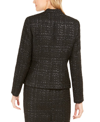 Calvin Klein Women's Metallic Tweed Open-Front Blazer Black Size 8