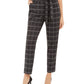 Calvin Klein Women's Plaid Tie-Waist Slim Fit Pants Silver Size 10