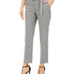 Calvin Klein Women's Windowpane-Print Belted Pants Gray Size 2
