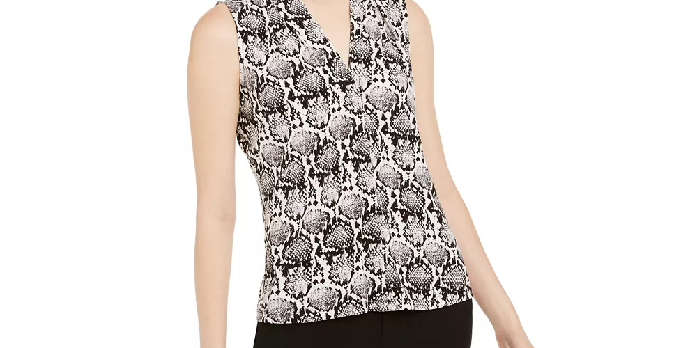 Calvin Klein Women's Sleeveless Snakeskin Print Top Charcoal Size Medium