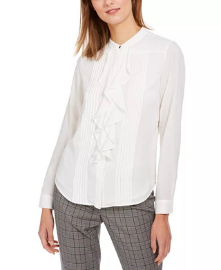 Calvin Klein Women's Ruffled Button Front Top White Size Small