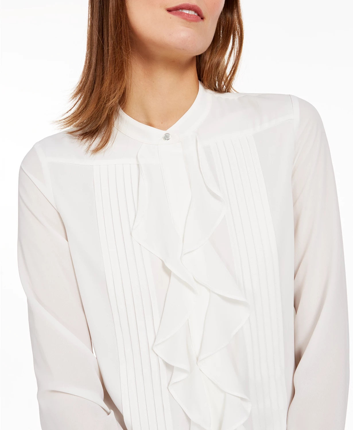 Calvin Klein Women's Ruffled Button Front Top White Size Small
