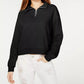 Crave Fame Junior's Waffle Knit Quarter Zip Top Black Size Large