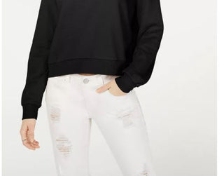 Crave Fame Junior's Waffle Knit Quarter Zip Top Black Size Large