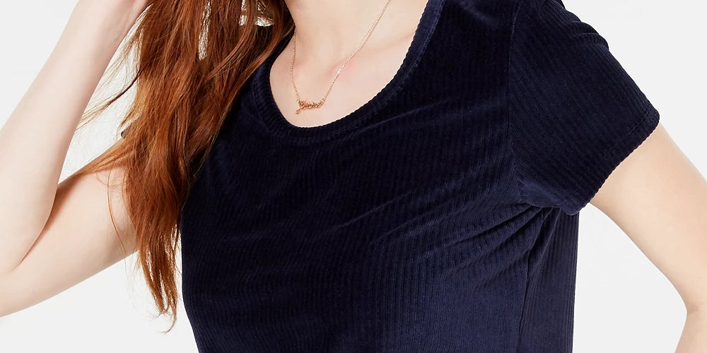 Crave Fame Juniors' Corduroy Top Med Blue Size Small